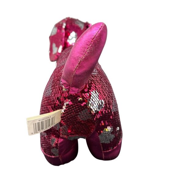 Valentine Weiner Dachshund Dog Sequin Pink Silver Hearts Reverse 18in Toy Plush - Picture 9 of 16